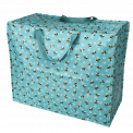 Recycled plastic jumbo storage bag in turquoise with print of bumblebees