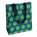 Recycled plastic shopping bag in blue with green spots