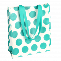 Recycled plastic shopping bag in cream with turquoise spots