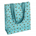 Recycled plastic shopping bag in turquoise with print of bumblebees