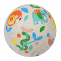 White inflatable rubber ball with colourful wild animal print
