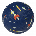 Navy blue inflatable rubber ball with space themed print