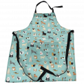 Recycled cotton apron in blue-green with dog print