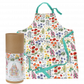 Wild Flowers recycled cotton apron with fully recyclable cardboard tube