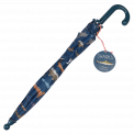 Children's umbrella in dark blue with sharks print closed