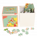 World Map puzzle pieces and guide sheet in box