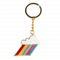 Gold coloured keyring with cloud and rainbow-coloured beams charm