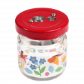 Pencil sharpener with glass jar decorated with fairies, flowers and butterfly print