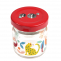 Pencil sharpener with glass jar decorated with colourful wild animals print