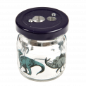 Pencil sharpener with glass jar decorated with dinosaur print
