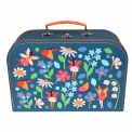 Tea party set carrying case in dark blue with fairies among flowers print
