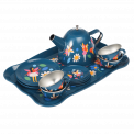 Fairies in the Garden tea party set with pieces stacked on serving tray