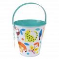 Metal bucket in white and teal with colourful print of wild animals