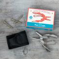 Spirit of Adventure mini multi-tool on workbench with pouch and box