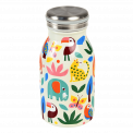 Stainless steel bottle in white with colourful print of wild animals