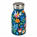 Stainless steel bottle in dark blue with print of fairies among flowers