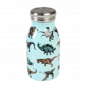 Stainless steel bottle in pale blue with print of dinosaurs