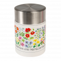 Stainless steel food flask in white with print of British wild flowers