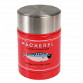 Stainless steel food flask in red with mackerel fish branding