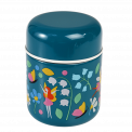 Children's stainless steel food flask in dark blue with print of fairies among flowers