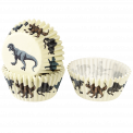 Cupcake cases in ecru with print of dinosaurs