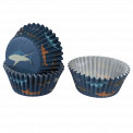 Cupcake cases in dark blue with print of sharks