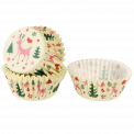 Cupcake cases in ecru with retro style 50s Christmas print