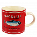 Ceramic mug in white with retro style mackerel fish branding