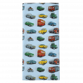 Tissue paper sheets with print of classic cars and other vehicles