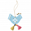 Blue Wooden Bird Christmas Decoration