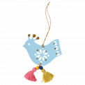 Blue Wooden Bird Christmas Decoration