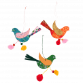 Hanging Paper Bird Decorations With Pom-Poms (set Of 3)