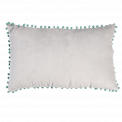 Pale Grey Velvet Pom Pom Cushion