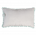 Pale Grey Velvet Pom Pom Cushion