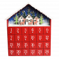 Red House Wooden Advent Calendar With Led Lights