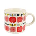 Ceramic mug in white with vintage style print of apples