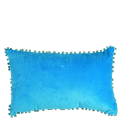 Aqua Velvet Pom Pom Cushion
