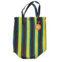 Recycled woven shopping bag - Brown, yellow, teal