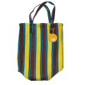 Recycled woven shopping bag - Brown, yellow, teal