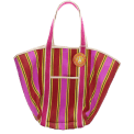 Recycled woven tote bag with canvas handles - Yellow, pink, red