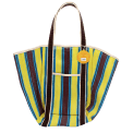 Recycled woven tote bag with canvas handles - Brown, yellow, teal
