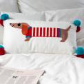 Embroidered cushion with pom poms - Sausage Dog