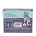 Back of build your own Schnauzer dog packaging, showing multilingual product descriptions and safety warnings