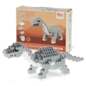 completed diplodocus model alongside the packaging