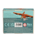 Back of model kit packaging, showing multilingual product descriptions and safety warnings
