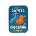 Cerveza Española printed on a metal tin