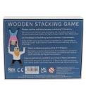 back of the wooden stacking characters packaging with safety warnings