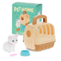 pet carrier with white cat and packaging box in the background