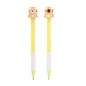 Retractable ballpoint pen in yellow showing a cute tiger sitting atop