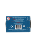 Back of packaging for 3 trucks erasers showing multilingual safety warnings